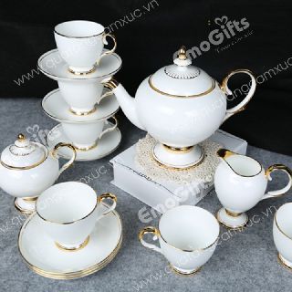 Bộ trà cao cấp kẻ chỉ vàng 