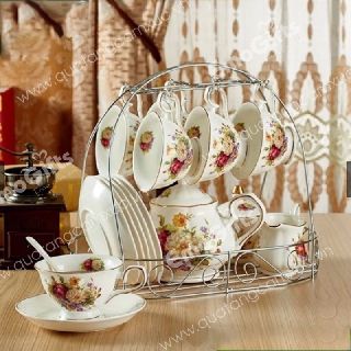 Bộ trà hoa văn có giá treo inox 