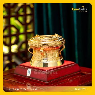 Trống đồng đúc thủ công D=12cm mạ vàng 24k