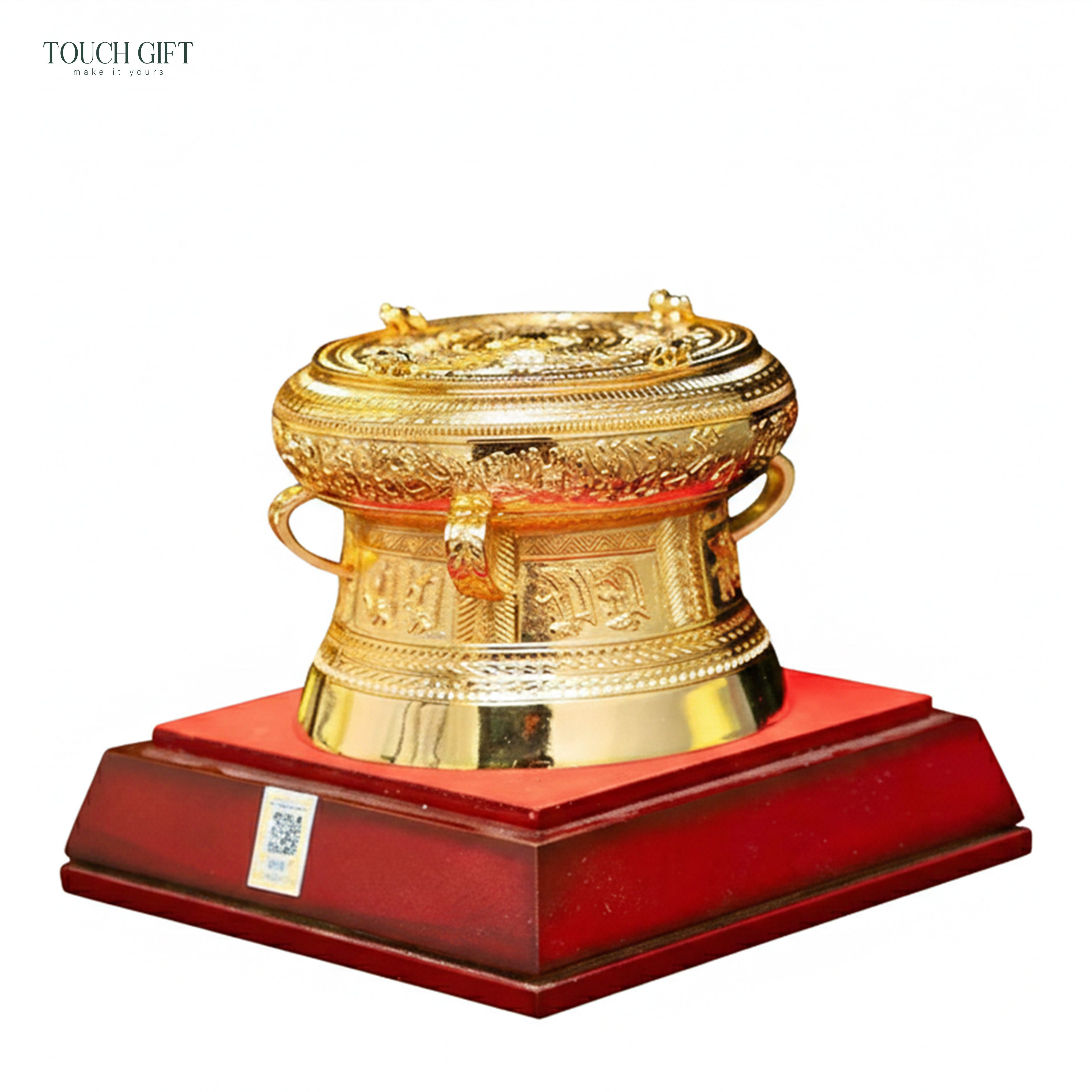 Trống đồng đúc thủ công D=12cm mạ vàng 24k